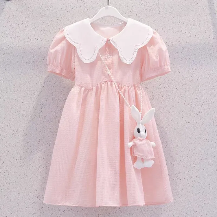 【生日礼物】夏季新款中大童儿童洋气短袖森系纯色公主裙中长款连衣