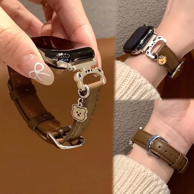适用苹果手表s10表带iWatchs9真皮女款applewatch8秋冬SE可爱新款