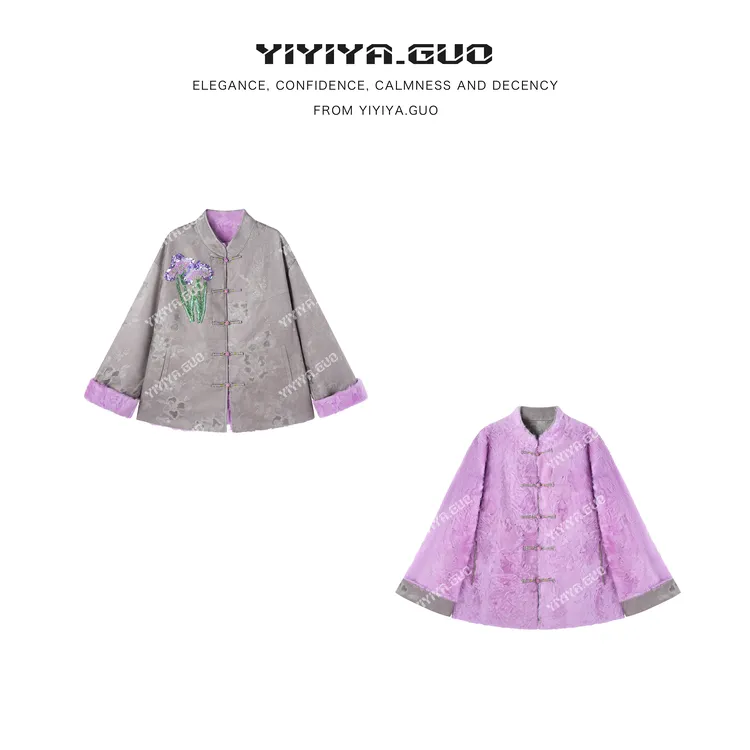 yiyiya.Guo艺艺吖【中古千金】新款双面双穿落肩法绣外套080104SS52