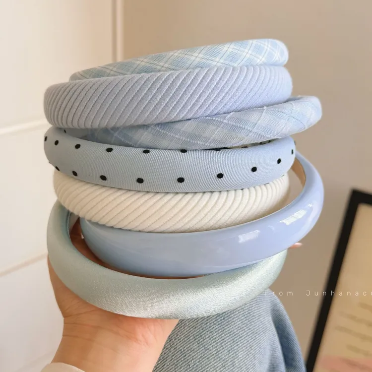 小清新蓝色系温柔格纹发箍女洗脸压发防滑头箍高颅顶发捆简约发饰