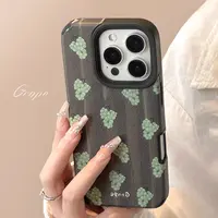 高级感木纹适用iphone16苹果17promax手机壳15皮质绿葡萄13防摔11
