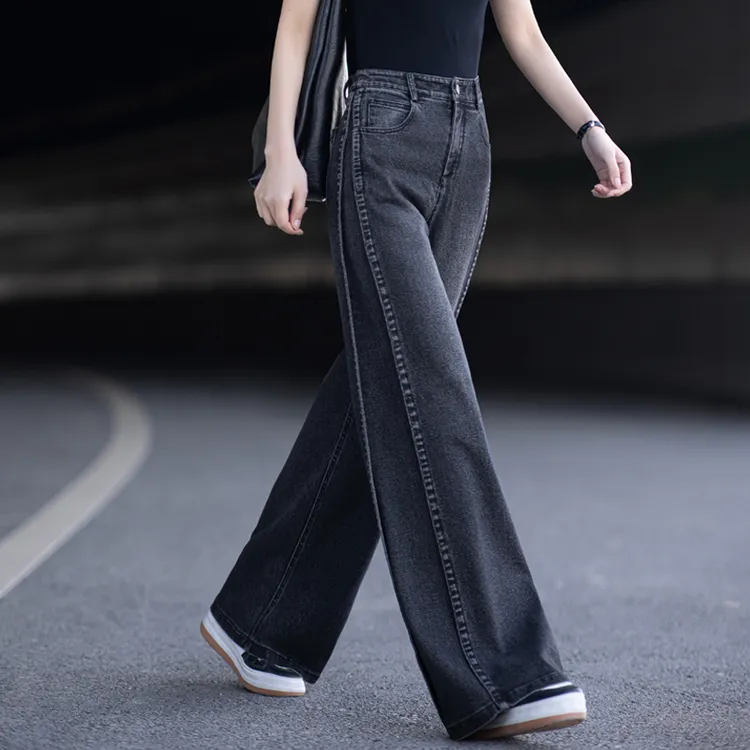 黑色牛仔裤女2025新款秋冬裤子今年流行的宽松直筒裤弯刀阔腿裤女