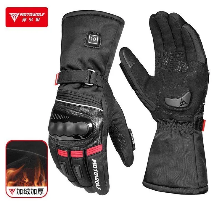 摩多狼摩托冬季加绒电加热手套防水保暖可触屏电瓶车骑士骑行装备
