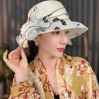 女士夏季时尚欧根纱花朵盆帽户外太阳帽英伦复古防晒遮阳凉帽