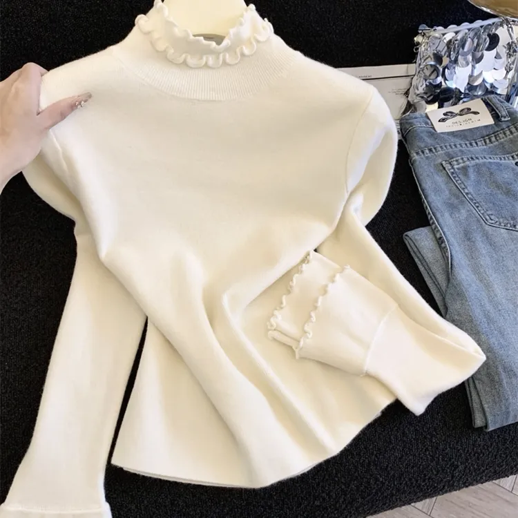 2025新款木耳边打底毛针织衫秋冬女百搭显瘦上衣女H19