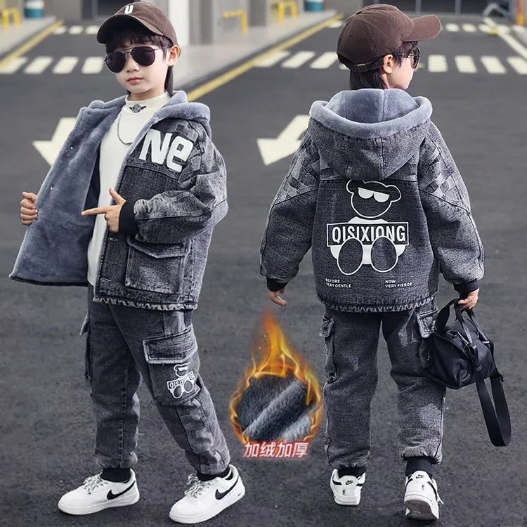 童装男童加绒2025新款冬装痞帅帅气男童套装2025新款爆款