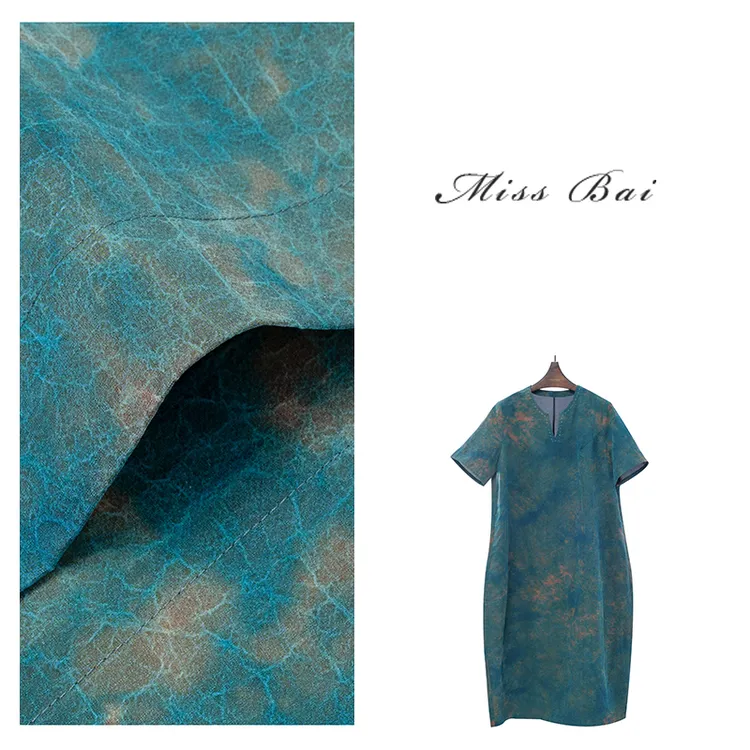 YIWEN-【海与岩石】时尚气质款香云纱真丝连衣裙QZ6731