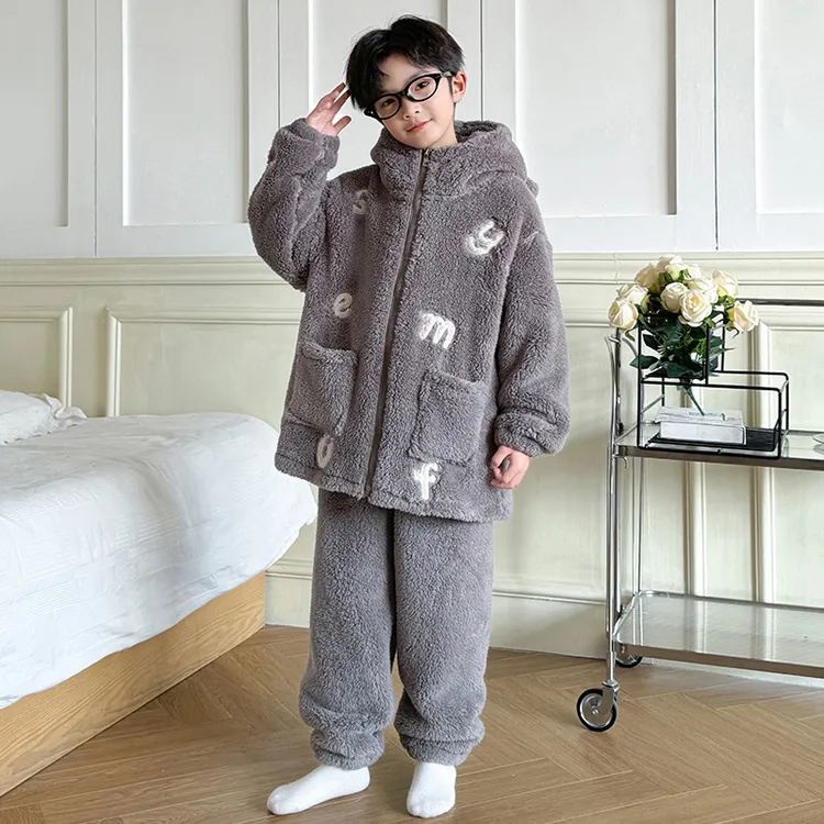 儿童装男童睡衣秋冬款冬季加绒珊瑚绒法兰绒加厚中大童男孩家居服