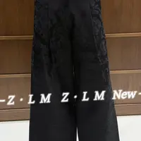 水洗棉麻提花加绒阔腿长裤遮肉显瘦保暖休闲