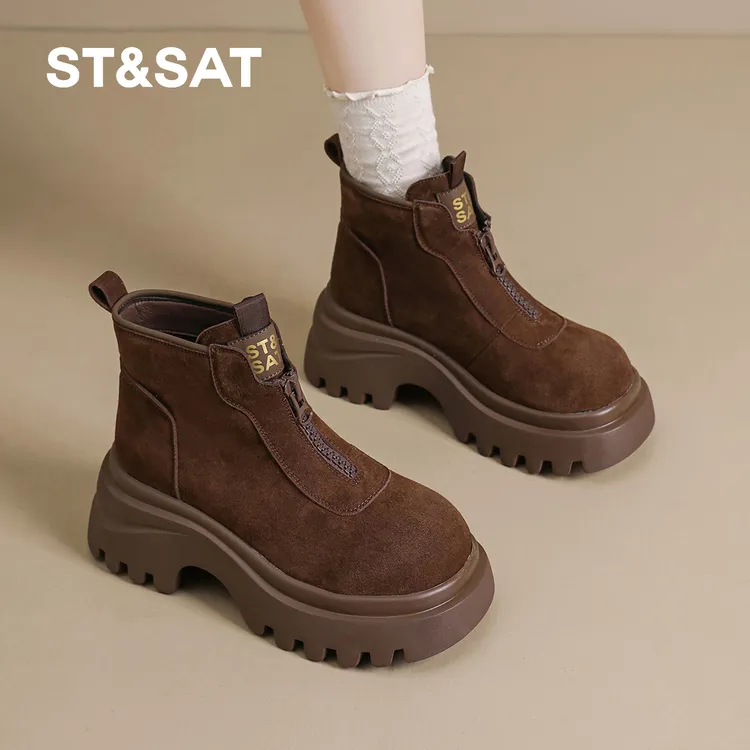 星期六马丁靴女款短靴加绒保暖雪地靴2025年冬季内增高7CM小个子