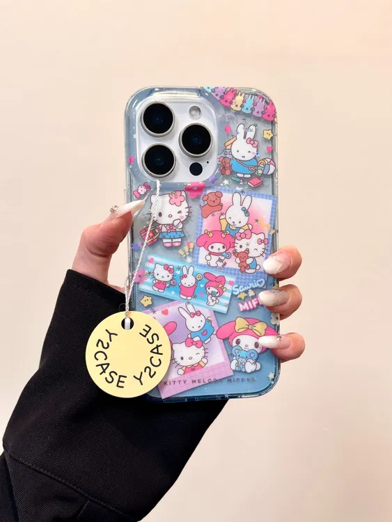 透蓝闪粉三丽鸥kt适用于苹果16/15/14promax/13HelloKitty手机壳