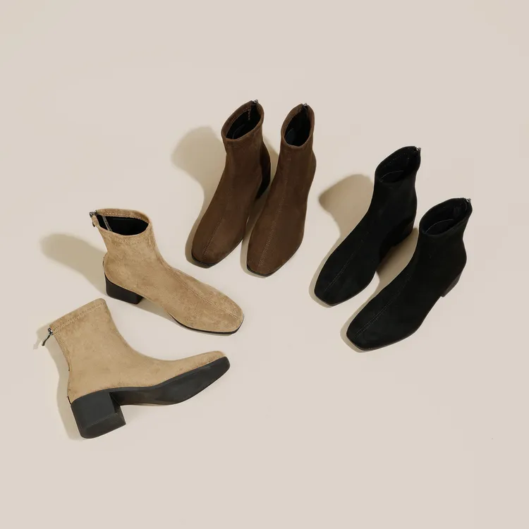 秋冬瘦瘦靴绒面短靴新款绒面小个子复古短筒靴百搭柔软时尚靴子