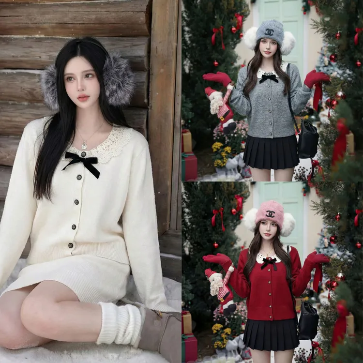 FANRUI/泛芮「樱领绮梦」蕾丝花边可拆卸蝴蝶结设计针织开衫B20078