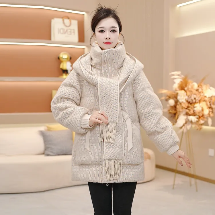 围巾领气质保暖时尚加厚羽绒服新款宽松2025年冬季【SJYH3939】