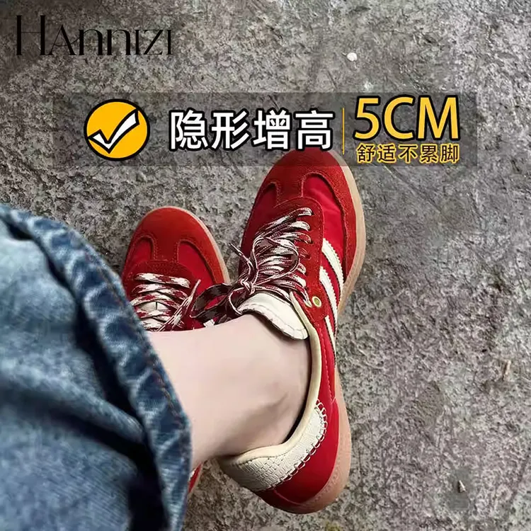 hannizi德训鞋女款夏季透气内增高小个子运动复古红色阿甘鞋子女