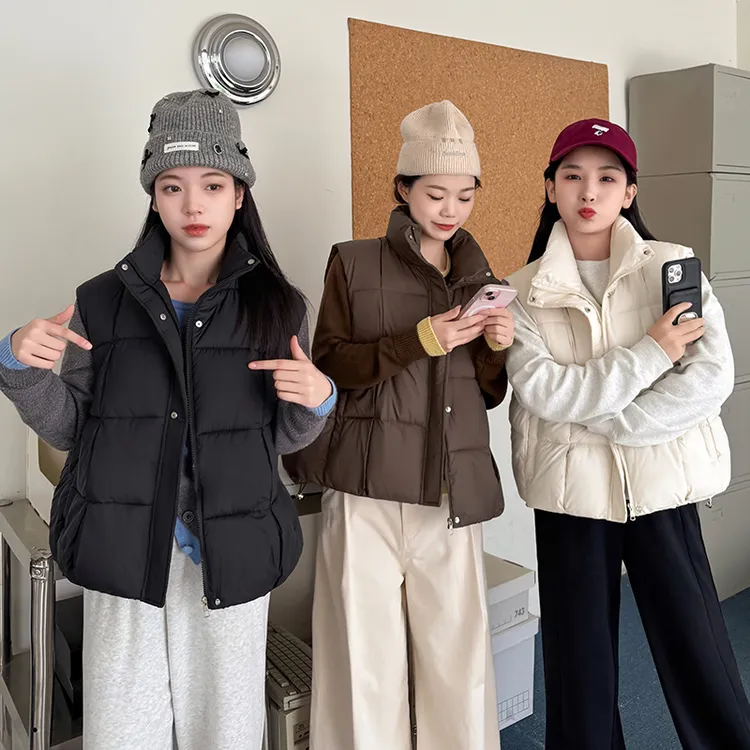 纯色无袖常规立领拉链薄款连帽小个子秋冬休闲外穿马甲马夹