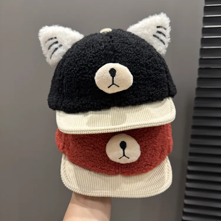 【可爱熊】儿童帽子秋冬款可爱加厚保暖鸭舌帽宝宝羊羔绒软檐棒球帽