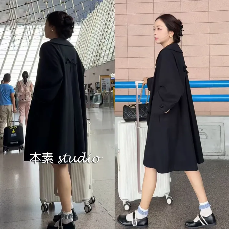 名媛Y3078人字纹蝴蝶结娃娃领外套