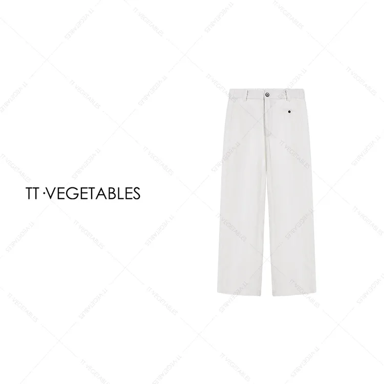 TT・VEGETABLES【序白】长丽 亚麻天丝混纺纯色直筒阔腿裤子511964