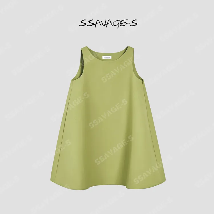 SSAVAGE“牛油果酪” 宽松廓形慵懒感无袖 A 字背心连衣裙SS91150B
