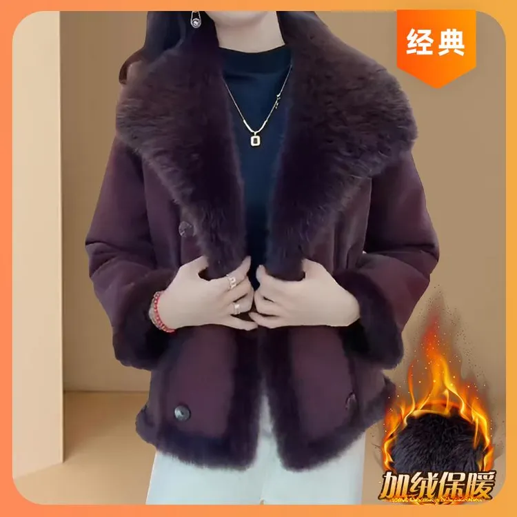 皮毛一体毛毛外套女2025新款秋冬季加厚加绒时尚高级感保暖大衣潮