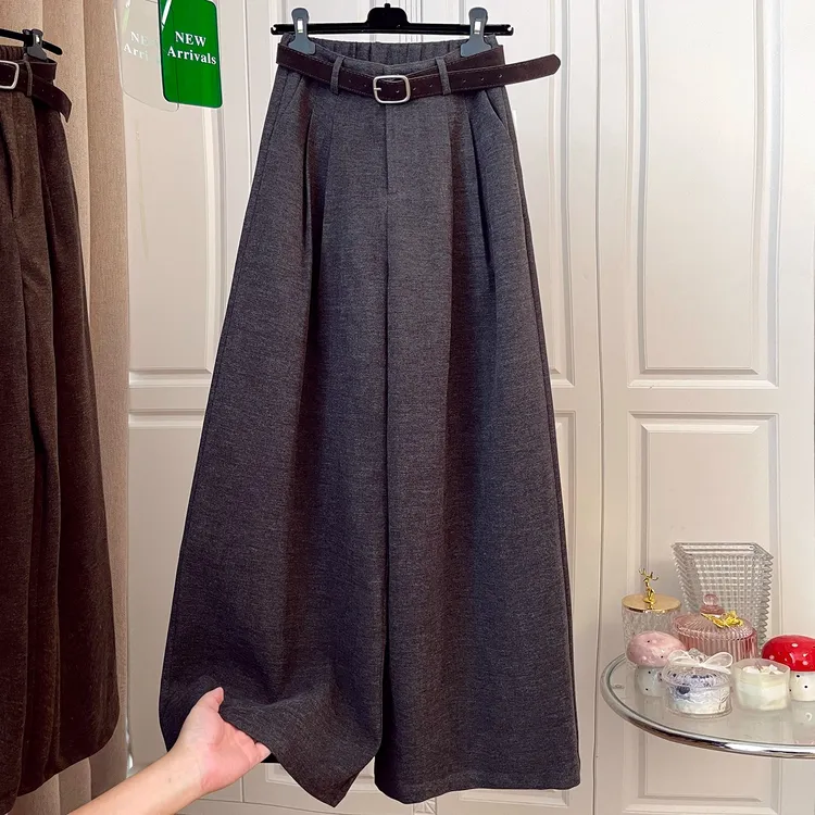 高级西装裤女秋冬2025新款高腰垂感加厚休闲灰色毛呢直筒阔腿裤