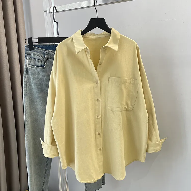 【杭州意法好货】磨毛衬衫新款女洋气宽松上衣叠穿纯棉休闲衬衣外套