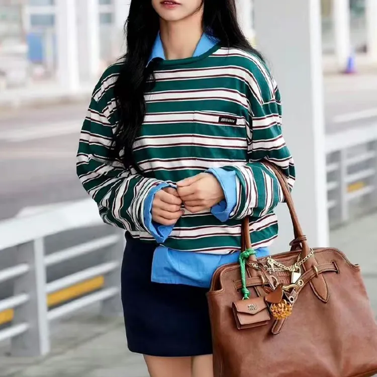 MIU MIU/缪缪 条纹圆领套头长袖T恤