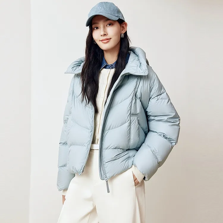 firststation时尚连帽抽绳下摆轻薄短款羽绒服女25秋新款Y151A