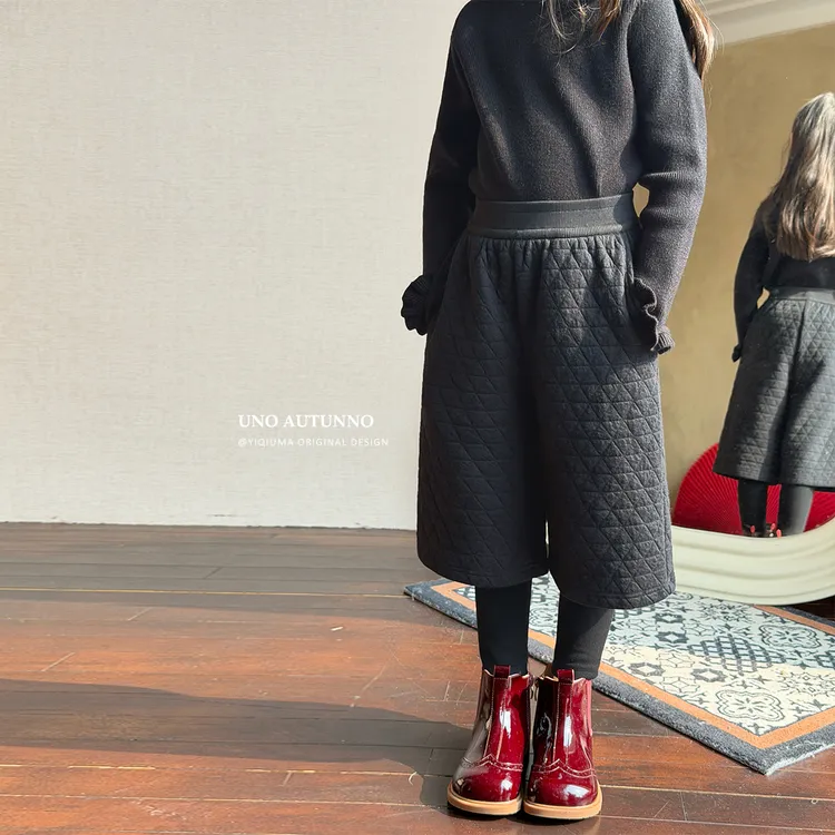 「UNO AUTUNNO」【加倍温暖】夹棉格女中大童冬针织假两件长裤GD2795