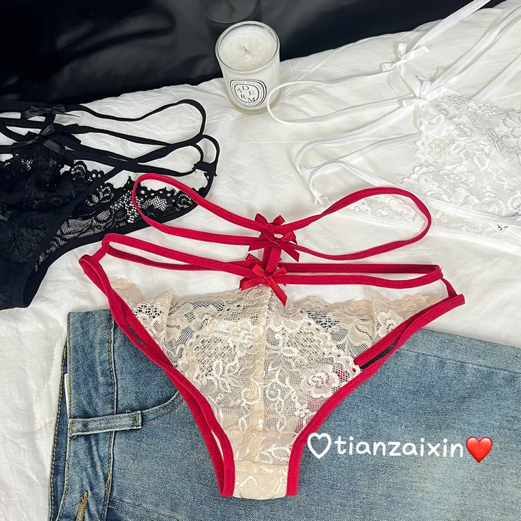 红色本命年高开叉镂空蕾丝女士内裤性感纯欲女生三角裤2025新年款