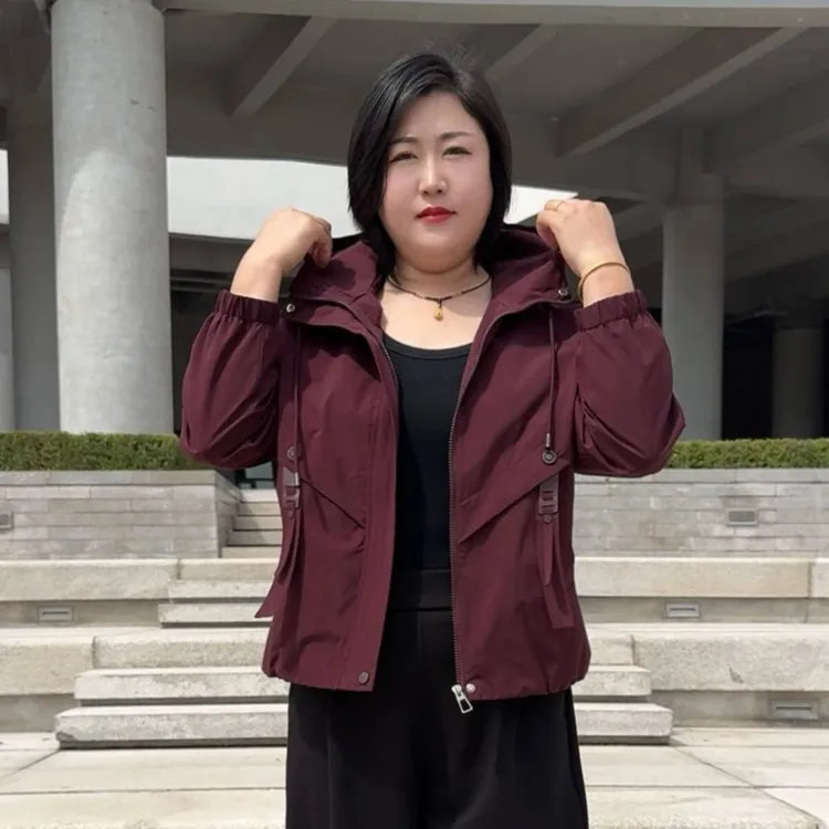 时尚洋气长袖女士短外套派克服慵懒风连帽开衫秋季休闲显瘦百搭