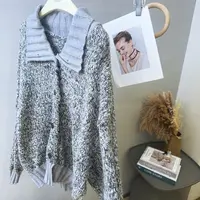 琳心丨早秋新款灰色气质百搭翻领时尚针织开衫 4882