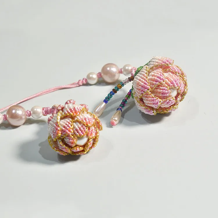 古法手工编织莲花挂饰挂件幻彩6股9股成品小金莲手机包包挂件饰品