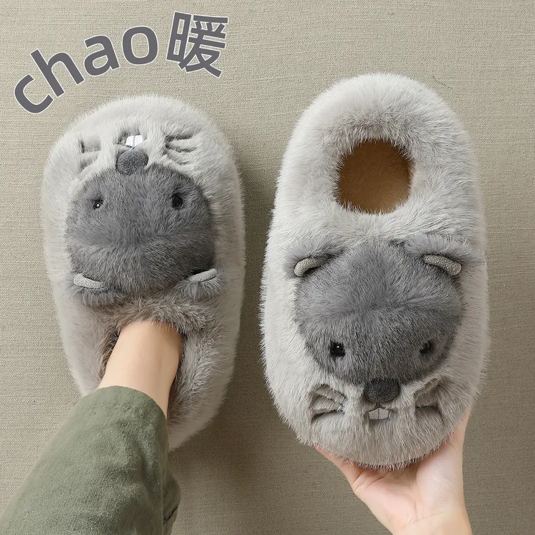 FZT 土拨鼠包跟棉拖鞋男款冬季厚底保暖2025新款室内居家情侣棉鞋