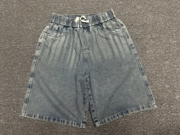 五分裤夏季复古褪色男士牛仔短裤阔腿休闲水洗百搭(509)