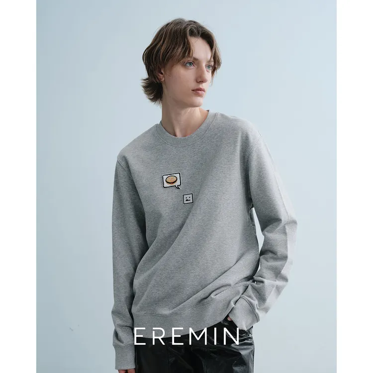 DE Mincollection表情卫衣/趣味Emoji简约贴布刺绣圆领卫衣55712