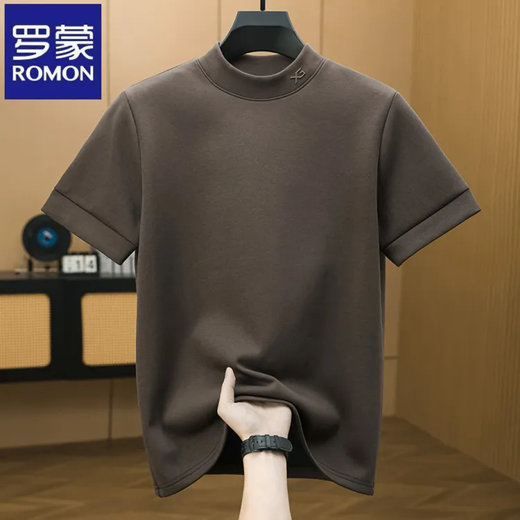 罗蒙石墨烯半高领保暖短袖打底衫内搭双面绒上衣秋冬季男士T恤潮