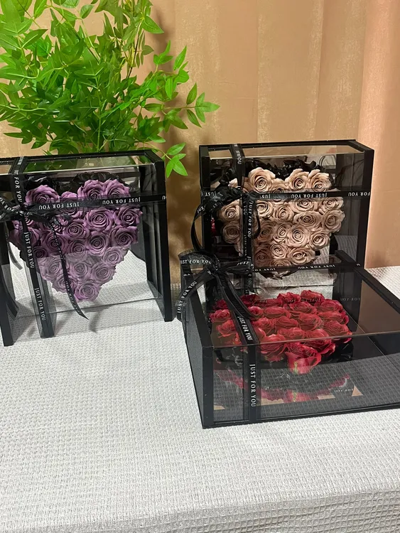 七夕创意永生花情人节女友镜面爱心亚克力礼盒生日礼物有钱花