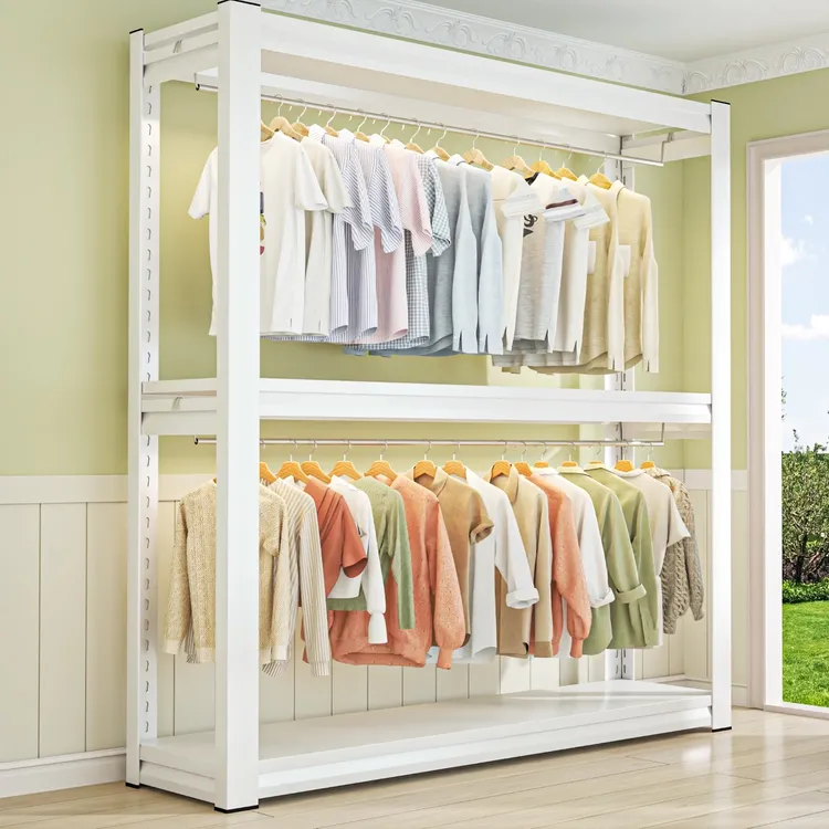 货架衣柜家用卧室出租房衣物收纳简易组装落地洞洞板金属角钢衣架
