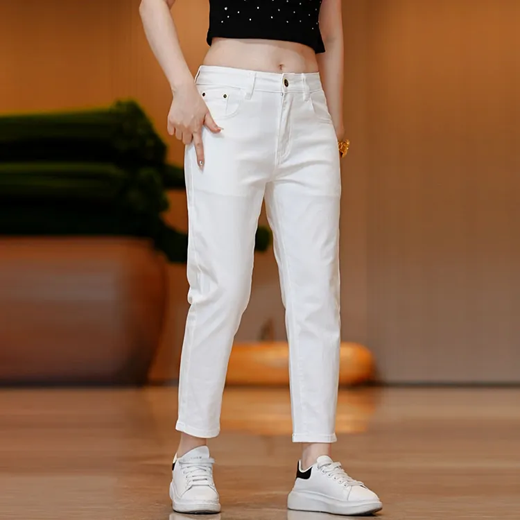 三防高端白色牛仔裤男2025新款修身小脚夏季薄款弹力休闲纯白长裤