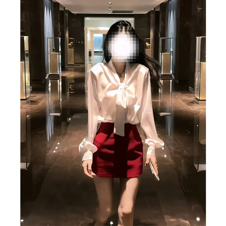 2025秋季新款女韩系穿搭修身蝴蝶结衬衫上衣包臀高腰显瘦半身裙