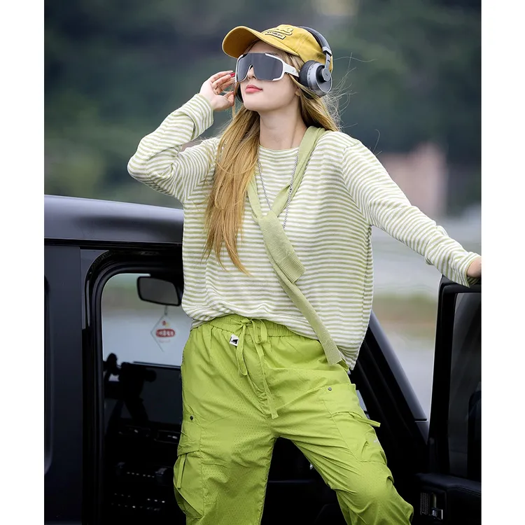 DIDORSSBO夏季女款薄款慵懒风防晒罩衫均码宽松条纹T恤长袖C2705