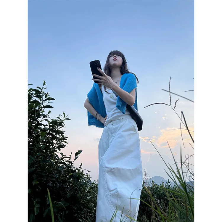 法式慵懒风蓝色套头毛衣女秋冬温柔内搭打底针织衫上衣宽松裤子