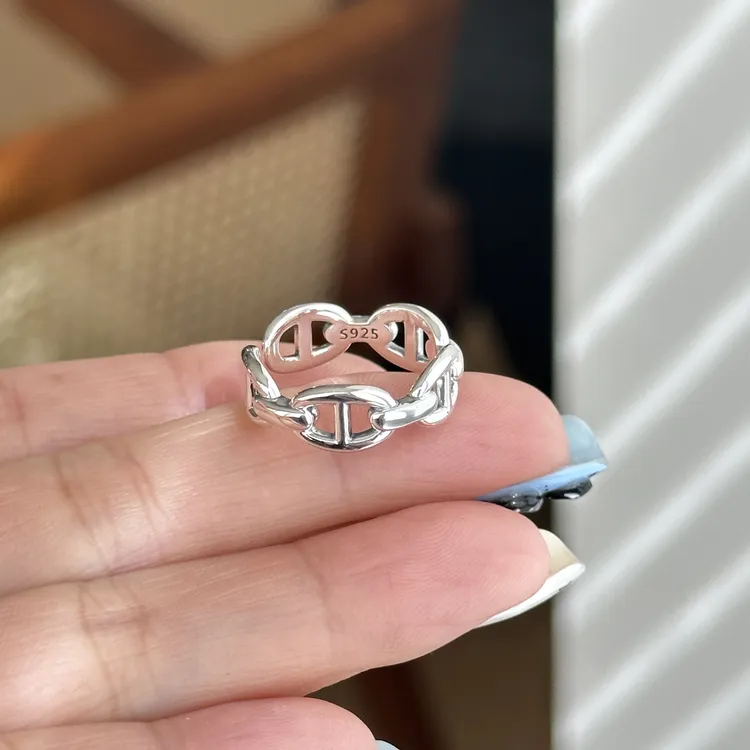 925银戒指 ins风个性时尚复古做旧五个大猪鼻拼接戒指 1870