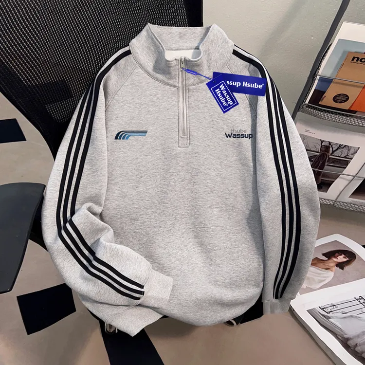 WASSUP HSUBE美式半拉链立领卫衣秋冬百搭男女休闲上衣棒球服宽松