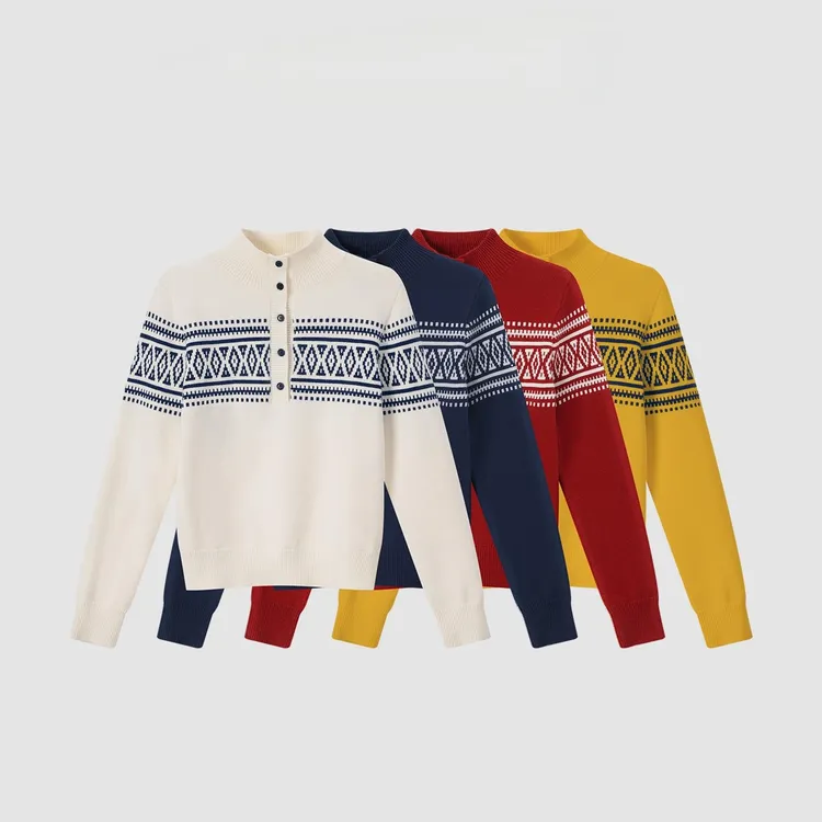 针织提花毛针织衫费尔岛半高领套头花纹针织衫-B2517#