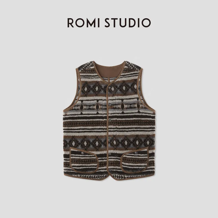 ROMI STUDIO“复古派对”绵羊毛百搭叠穿民族风毛衣马甲RWCAW65334