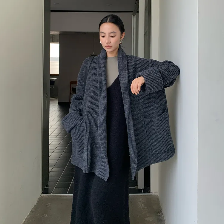 PURITY YH2025设计感羊毛小众针织开衫女秋季宽松宽松开衫外套