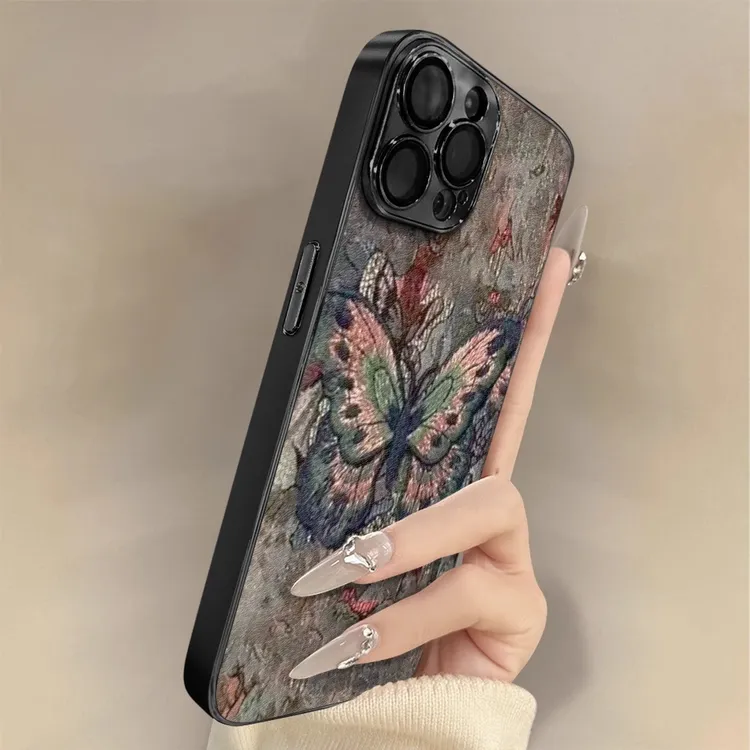 复古蝴蝶适用苹果16promax手机壳全包镜头iPhone 17保护壳15pro